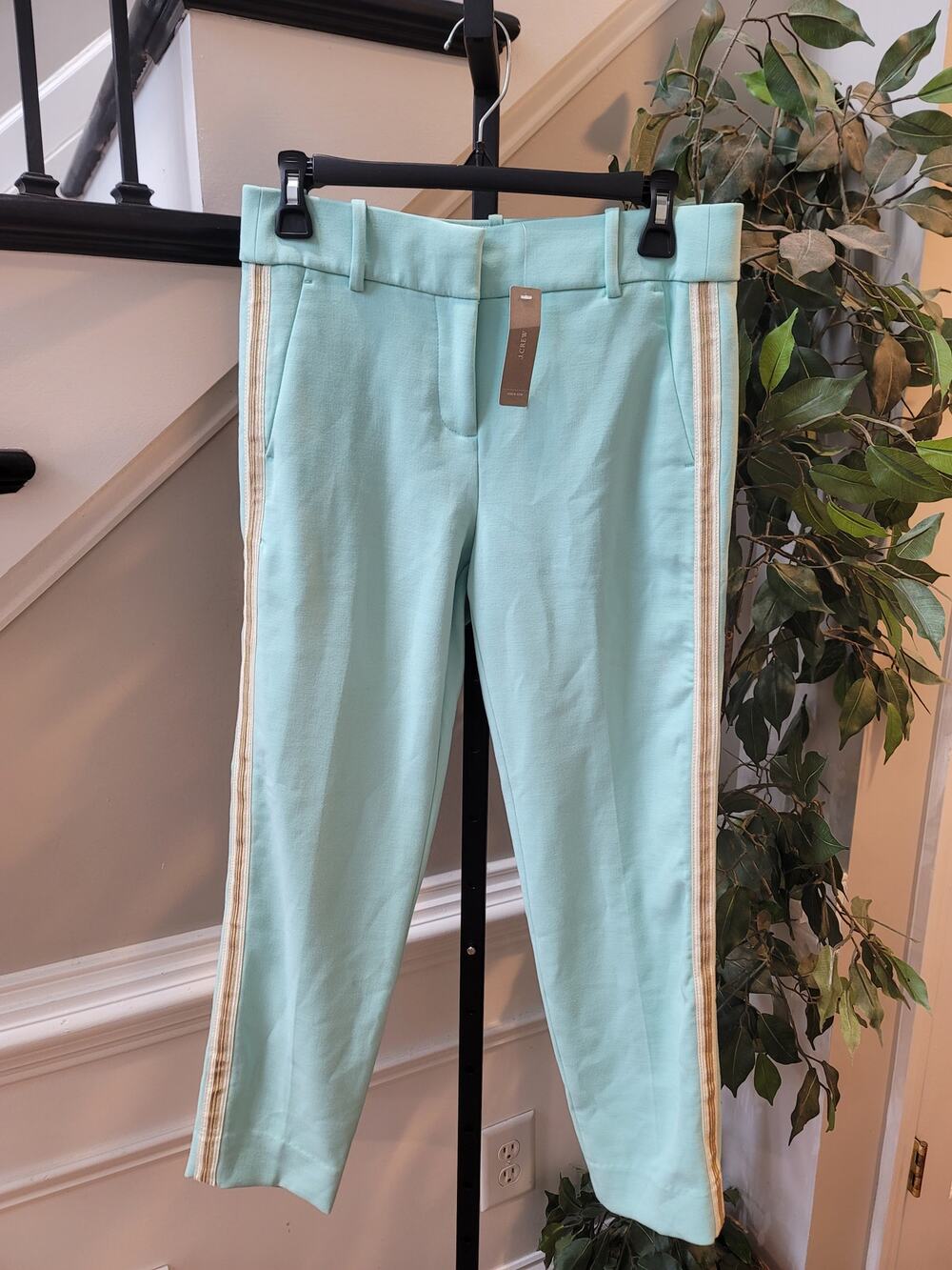 J.Crew Cameron Crop Pant Women's Size 4 Mint Green Tuxedo Stripe High Rise